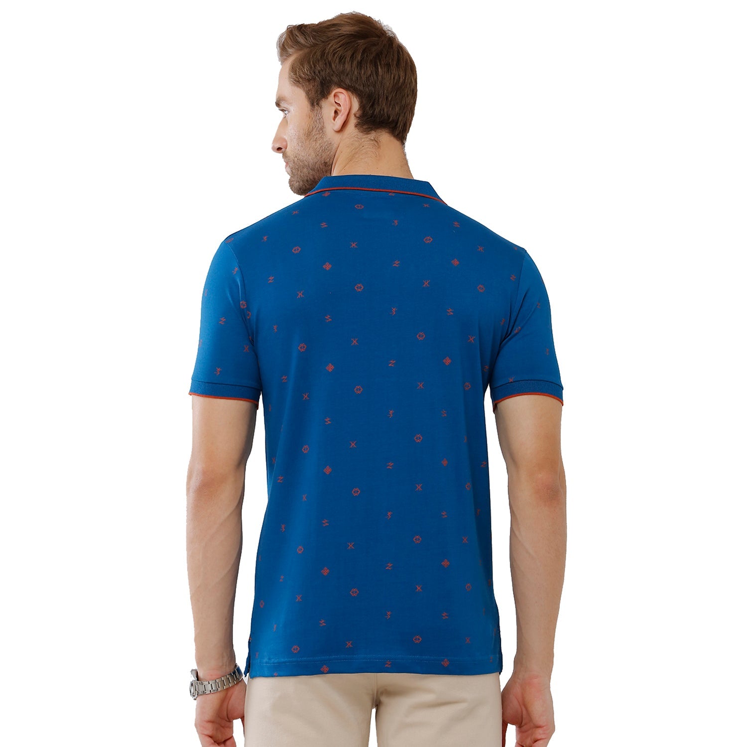 Classic Polo Mens 100% Cotton Printed Slim Fit Azure Blue Color Polo Neck T-Shirt -BELLO 169 A Classic Polo 