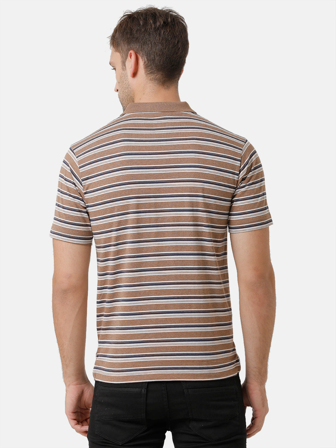 Classic Polo Mens Cotton Half Sleeve Striped Authentic Fit Polo Neck Brown Color T-Shirt | M.Flash 23