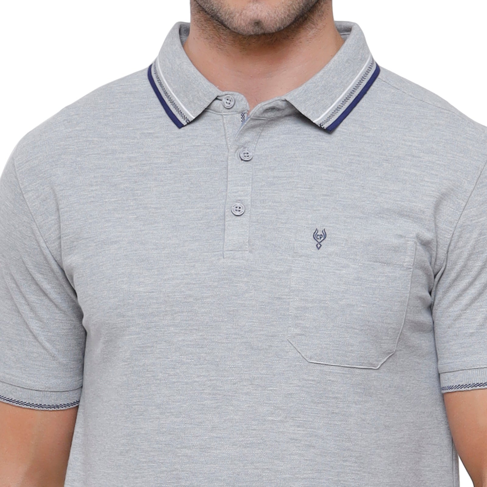 Classic polo Men's Grey Mélange Polo Half Sleeve Slim Fit T-Shirt - Toza-Light Grey Mel T-shirt Classic Polo 