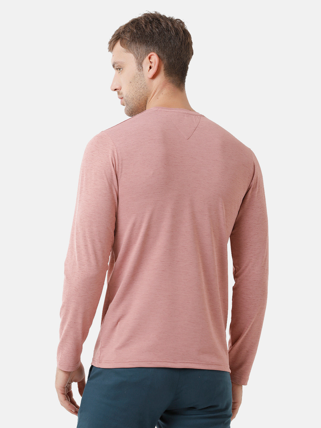 Classic Polo Mens Cotton Solid Full Sleeve Slim Fit Y Neck Peach Color T-Shirt | Verno 308 B