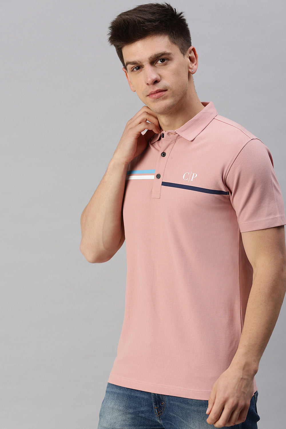 Classic Polo Men's Cotton Half Sleeve Printed Slim Fit Polo Neck Pink Color T-Shirt | Unico - 100 B