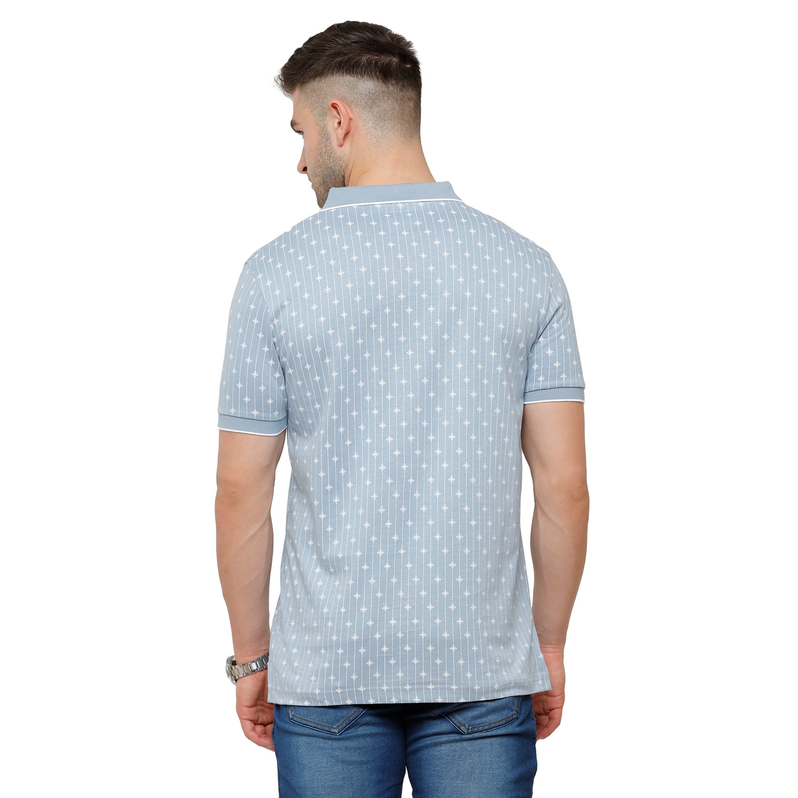 Classic Polo Mens Printed Slim Fit Polo Neck Sky Blue Colour T-Shirt - Bello 163B T-shirt Classic Polo 