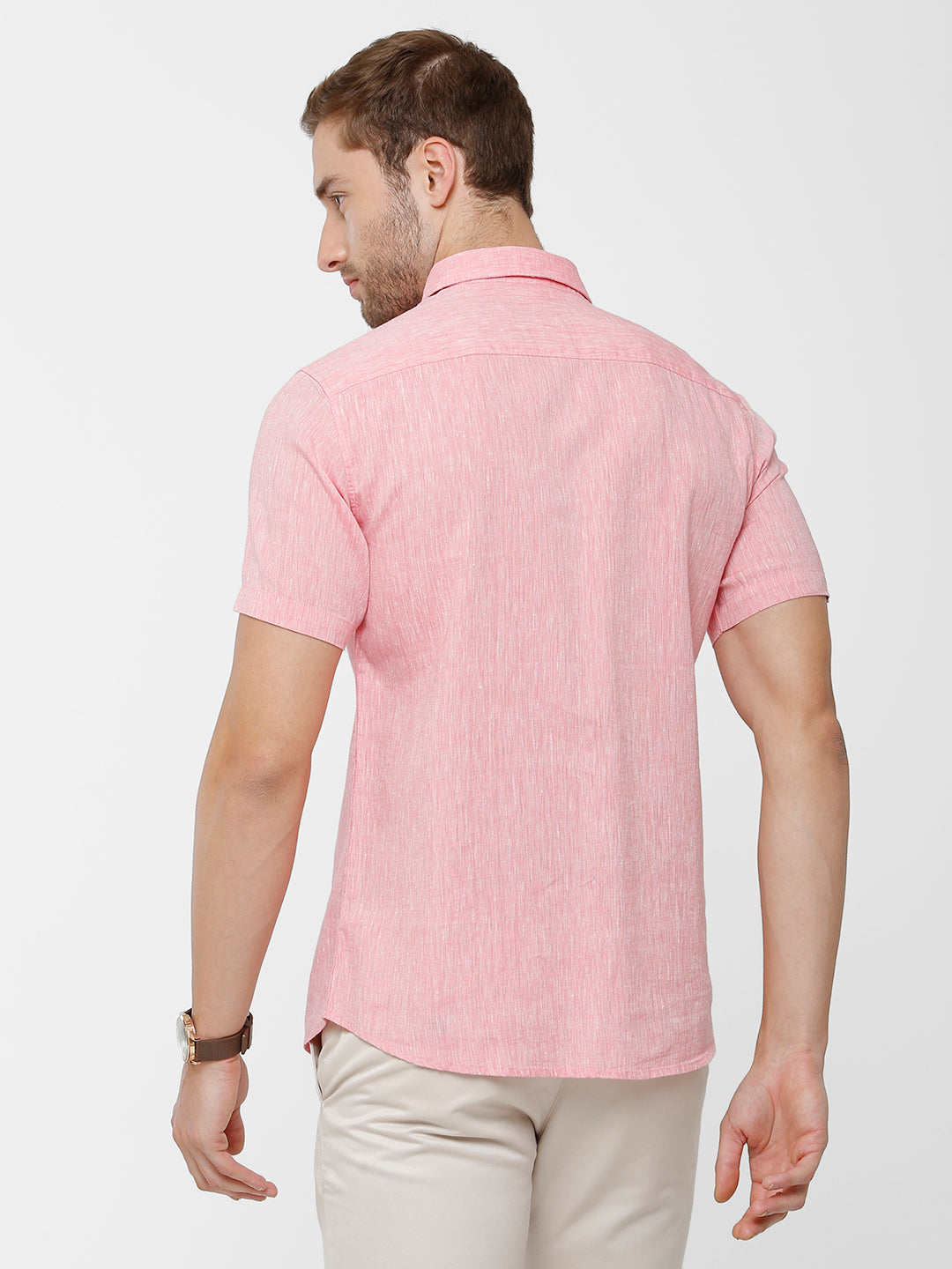 Classic Polo Mens Pink Linen Cotton Solid Full Sleeve Woven Shirt -Porsh Pink HS