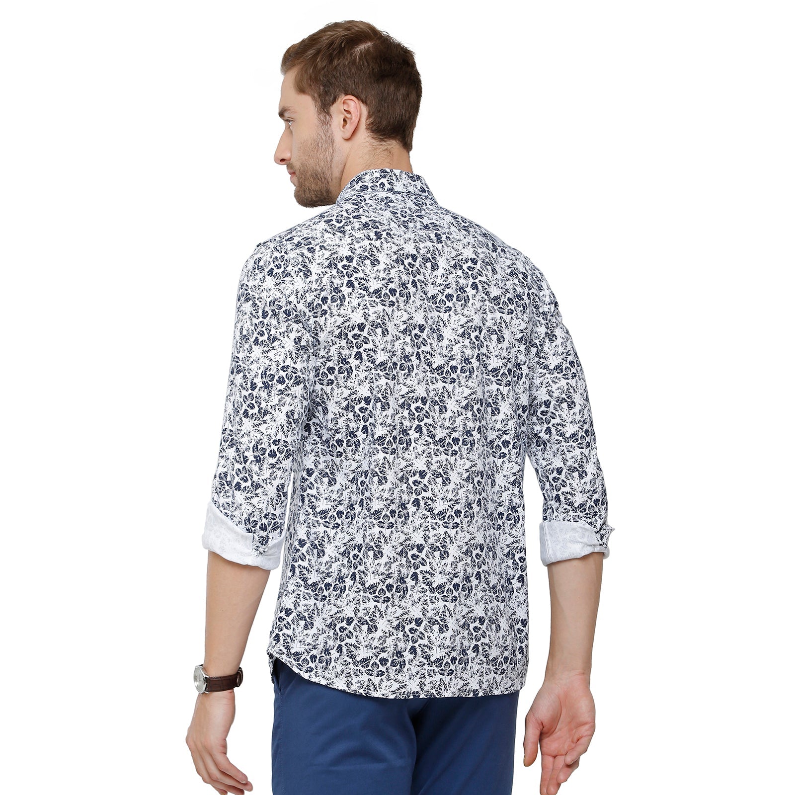 Swiss Club Mens Cotton Printed Slim Fit Navy Blue Colour Woven Shirt - S-SC-122 A Shirts Swiss Club 