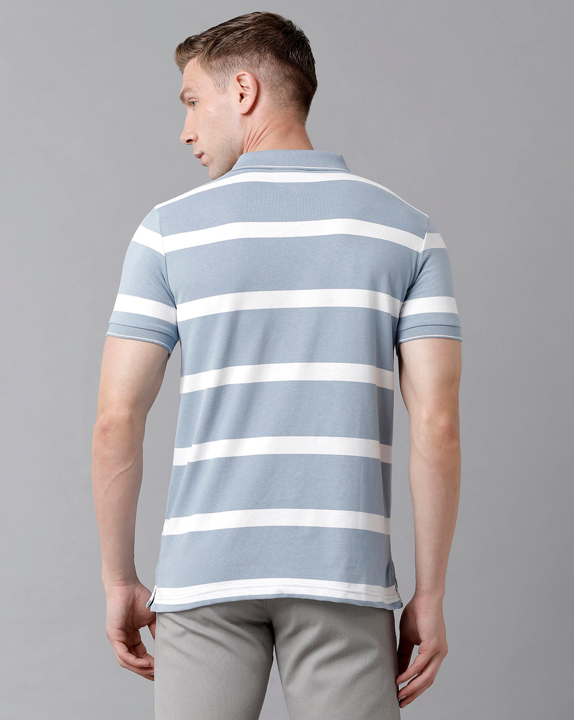 Classic Polo Men's Cotton Striped Half Sleeve Slim Fit Polo Neck Sky Blue Color T-Shirt | Cpeg - 282 B