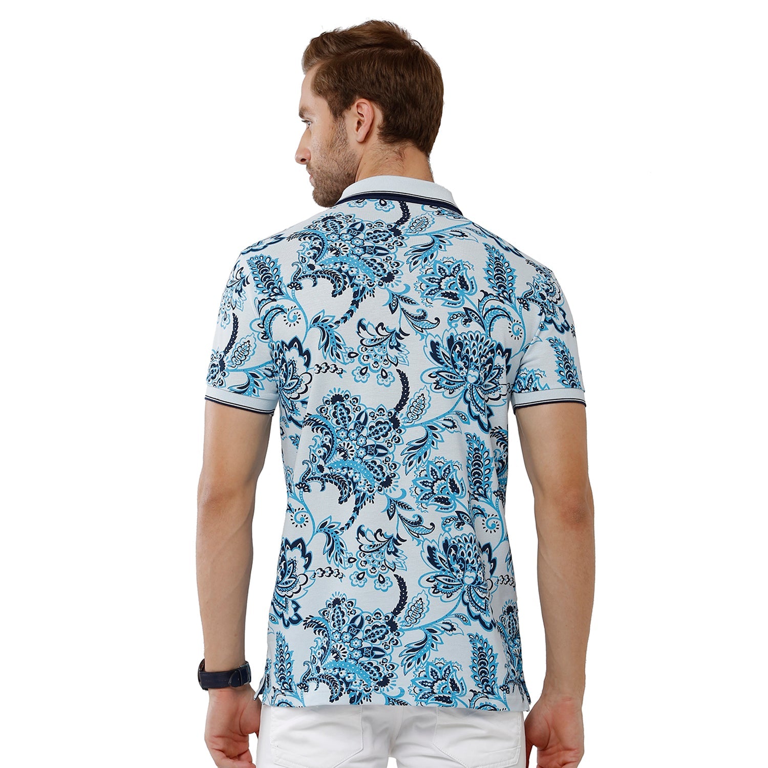 Classic Polo Bro Mens 100% Cotton Printed Half Sleeve Slim Fit Polo Neck Multicolor T-Shirt (BRP - 328 B SF P) Classic Polo 