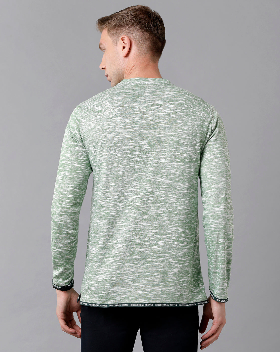 Classic Polo Men's Cotton Self Design Full Sleeve Slim Fit Round Neck Green Color T-Shirt | Baleno Fs - 481 A