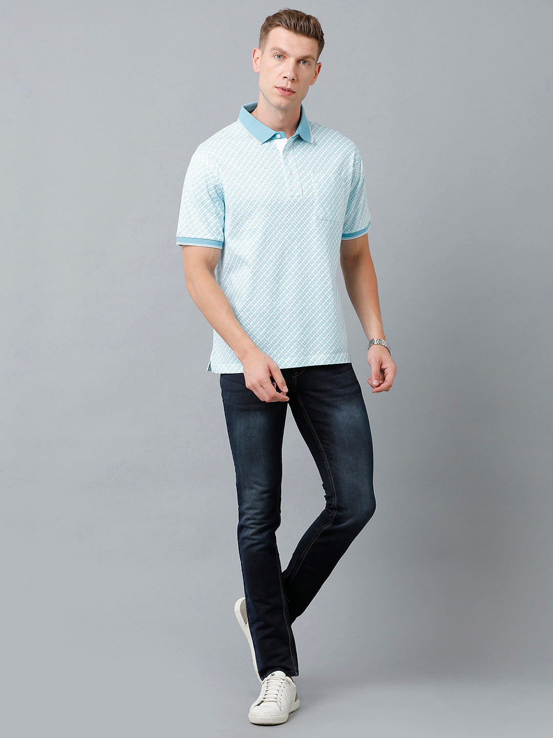 Classic Polo Men's Cotton Half Sleeve Printed Authentic Fit Polo Neck Sky Blue Color T-Shirt | Carve Polo - 09 B