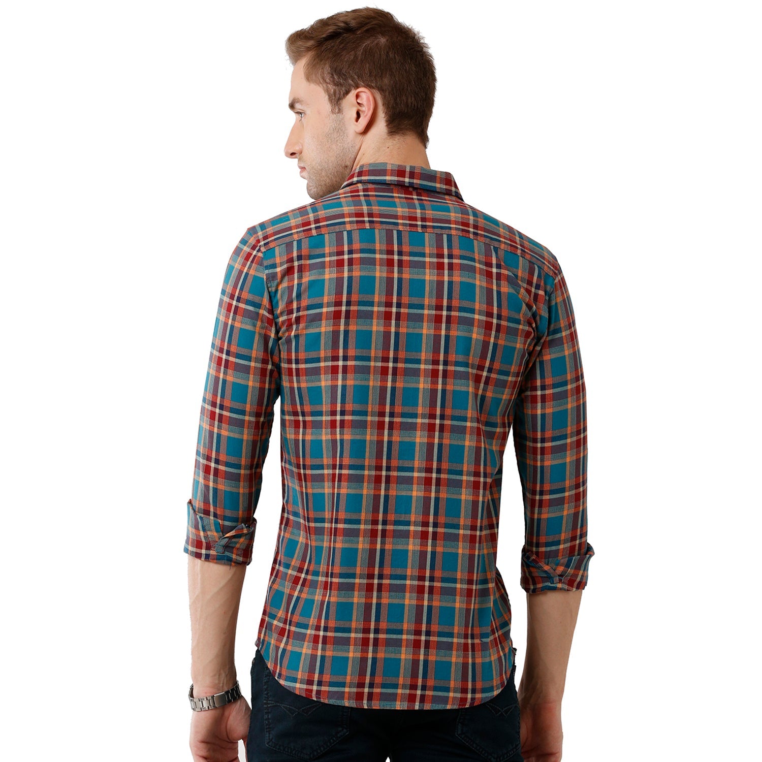 Swiss Club Mens Checked Full Sleeve Slim Fit Red & Blue Woven Shirt -SC 117 B Shirts Swiss Club 