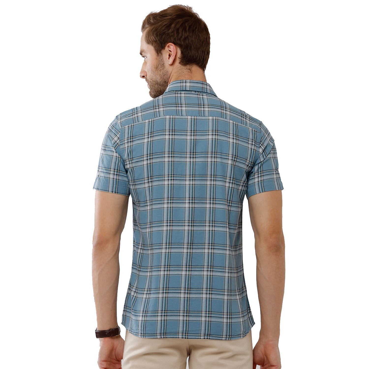Classic Polo Bro Mens 100% Cotton Checked Half Sleeve Slim Fit Polo Neck Multicolor Woven Shirt (SBN1-55 A-HS-CHK-BSL) Classic Polo 