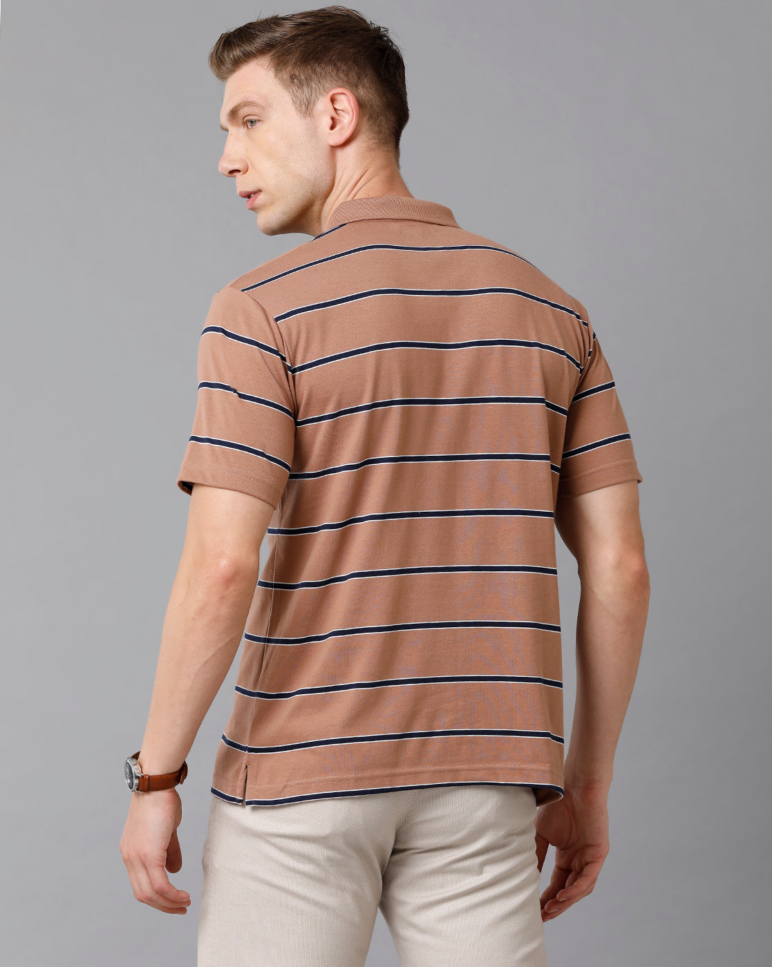Classic Polo Men's Cotton Blend Striped Authentic Fit Coral T-Shirt | Avon - 503 B