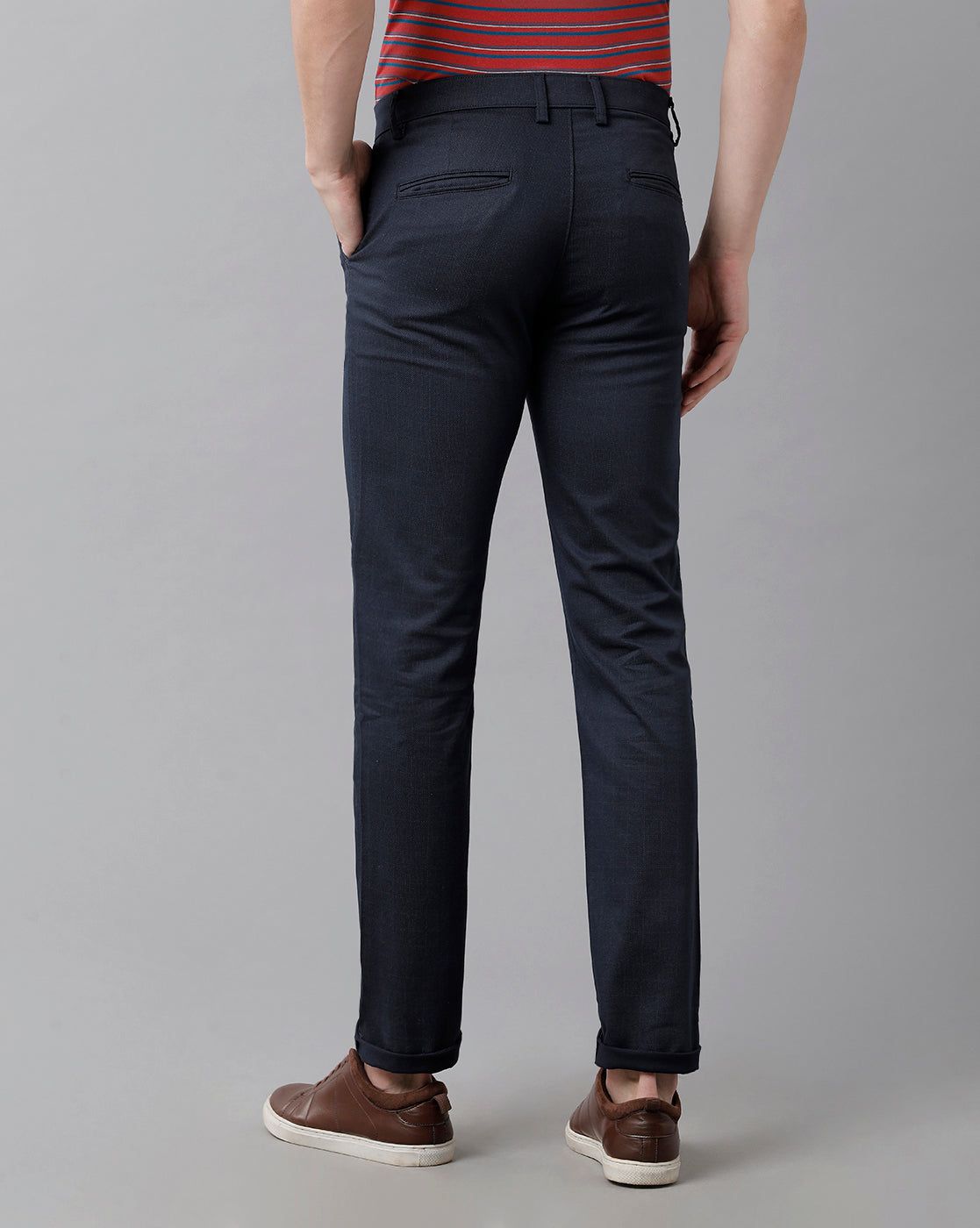 CP BRO Men's Cotton Solid Slim Fit Blue Color Trousers | Tbn2-20 B