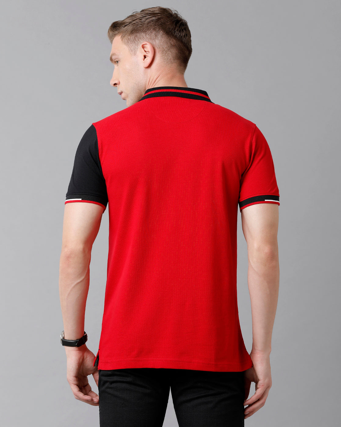 CP BRO Men's Cotton Color Block Half Sleeve Slim Fit Polo Neck Red Color T-Shirt | Brp - 336 A