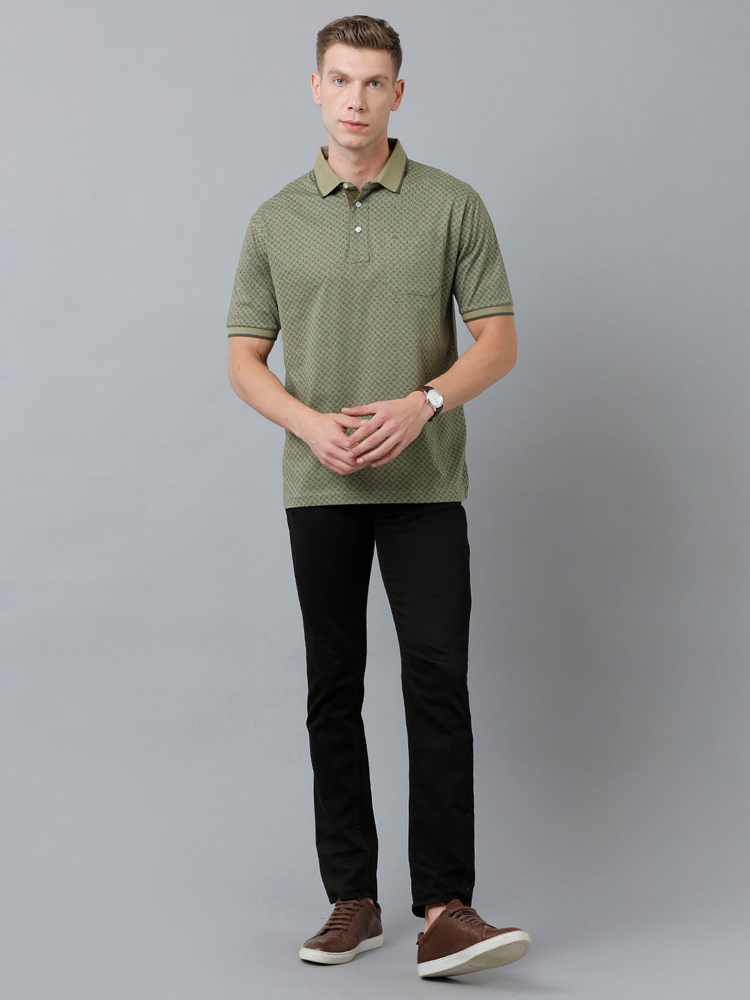 Classic Polo Men's Cotton Half Sleeve Printed Authentic Fit Polo Neck Green Color T-Shirt | Carve Polo - 04 A