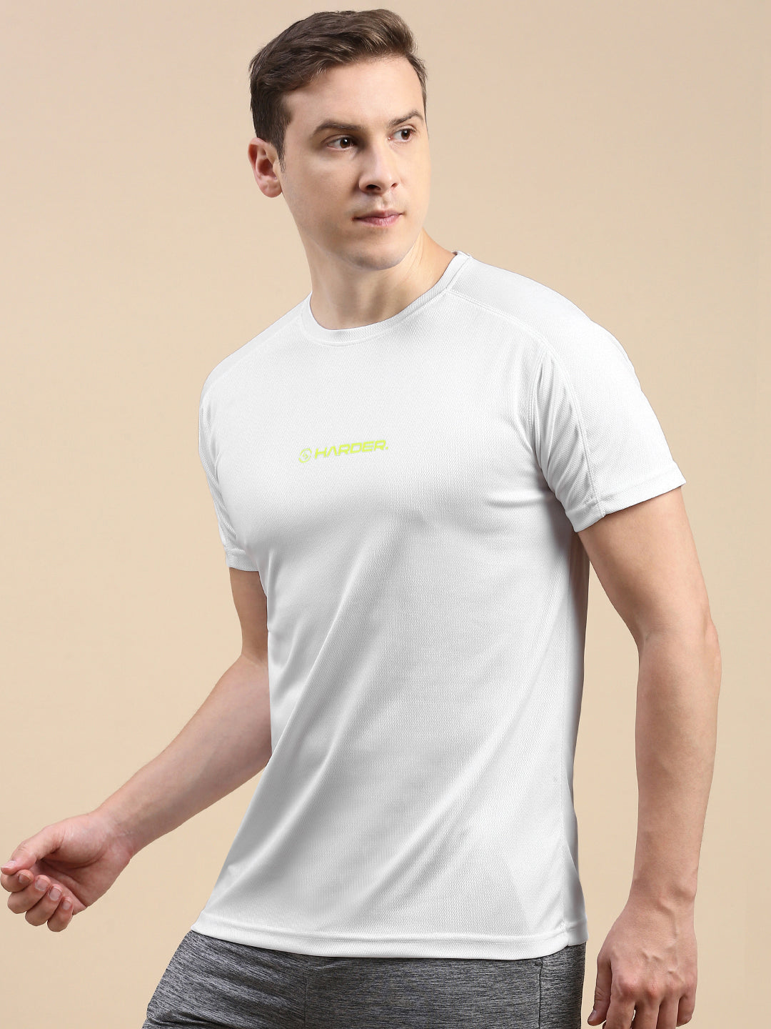Classic Polo Men's Round Neck Polyster White Slim Fit Active Wear T-Shirt
