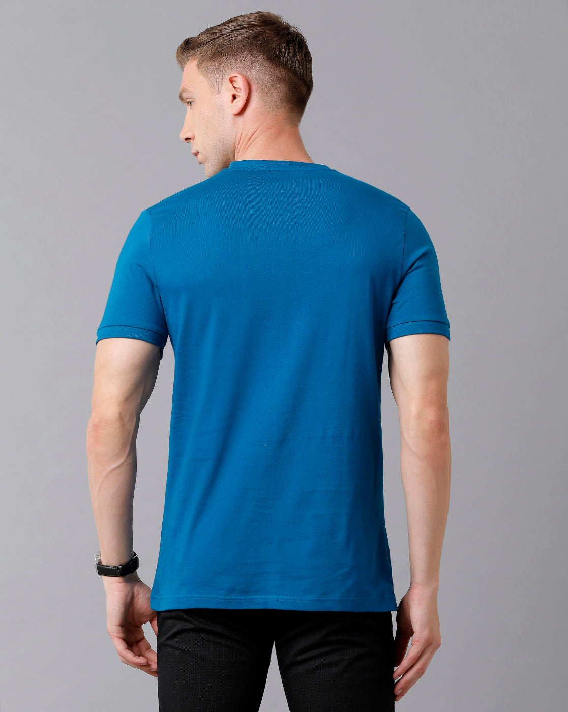 CP BRO Men's Cotton Printed Half Sleeve Slim Fit Round Neck Blue Color T-Shirt | Brcn - 488 B