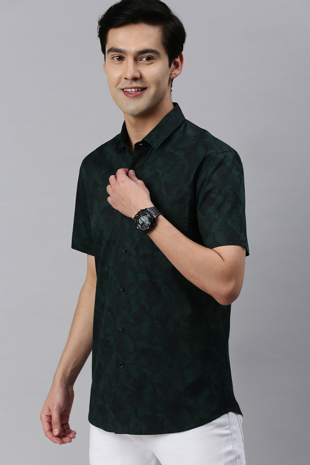 Classic Polo Men's Cotton Full Sleeve Printed Slim Fit Polo Neck Navy Color Woven Shirt | So1-11 A