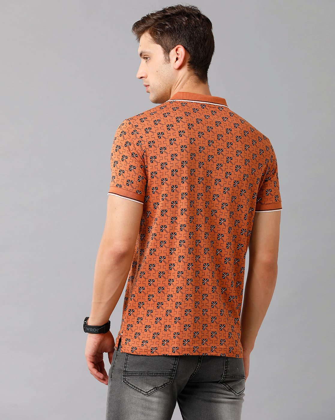 Classic Polo Mens Cotton Printed Half Sleeve Slim Fit Polo Neck Orange Color T-Shirt | Bello 175 B