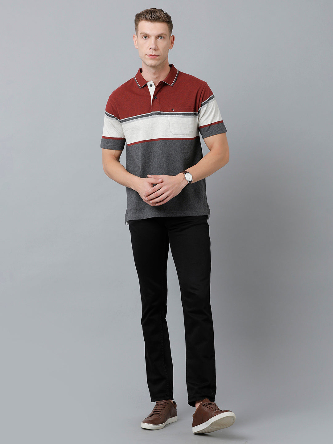 Classic Polo Men's Cotton Blend Half Sleeve Striped Authentic Fit Polo Neck Multicolor Color T-Shirt | Mel - 226 B