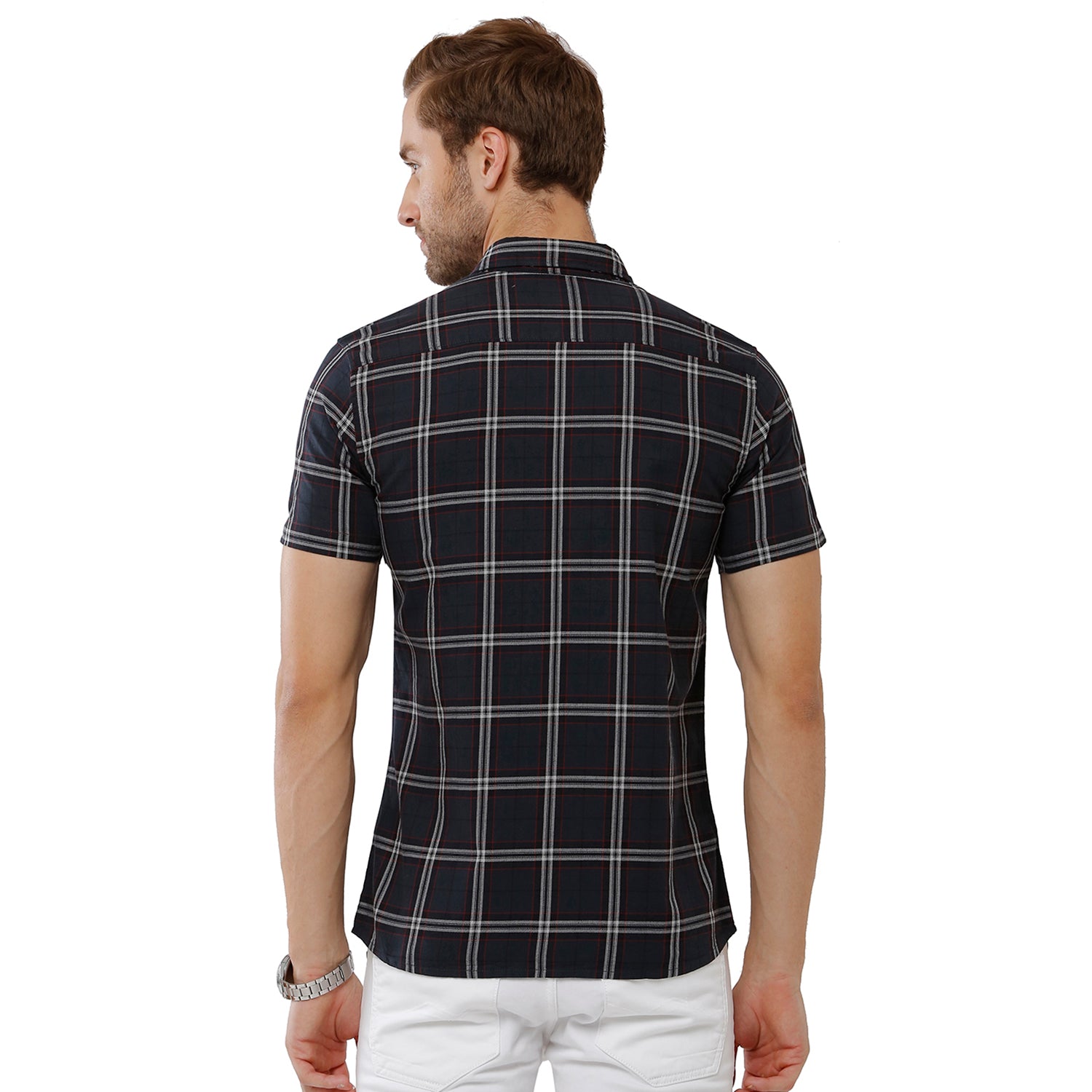 Classic Polo Bro Mens 100% Cotton Checked Half Sleeve Slim Fit Polo Neck Blue Color Woven Shirt (SBN1-68 A-HS-CHK-BSL) Classic Polo 