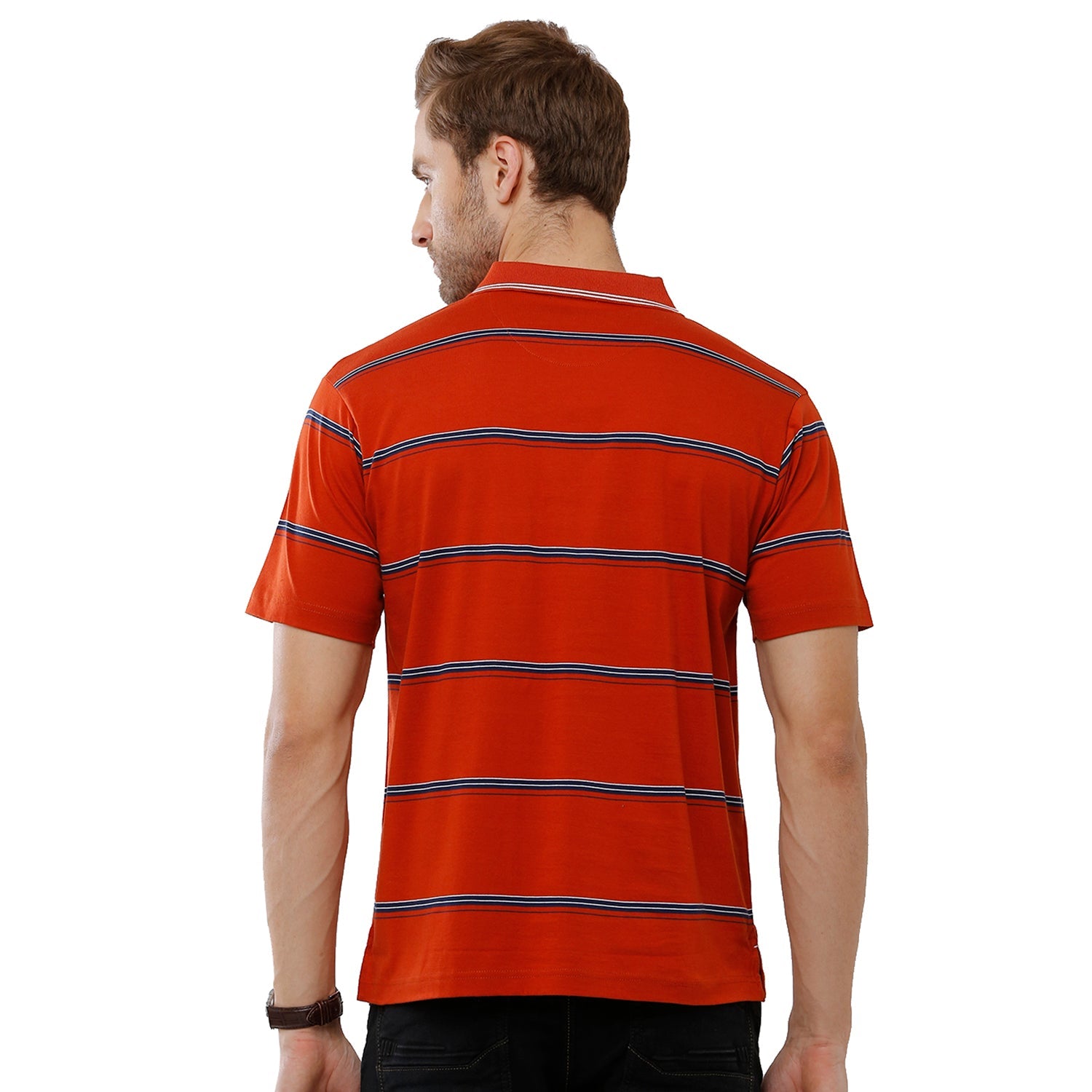Classic Polo Mens 100% Cotton Stripped Authentic Fit Red Color Polo Neck T-Shirt -AP 64 A T-shirt Classic Polo 