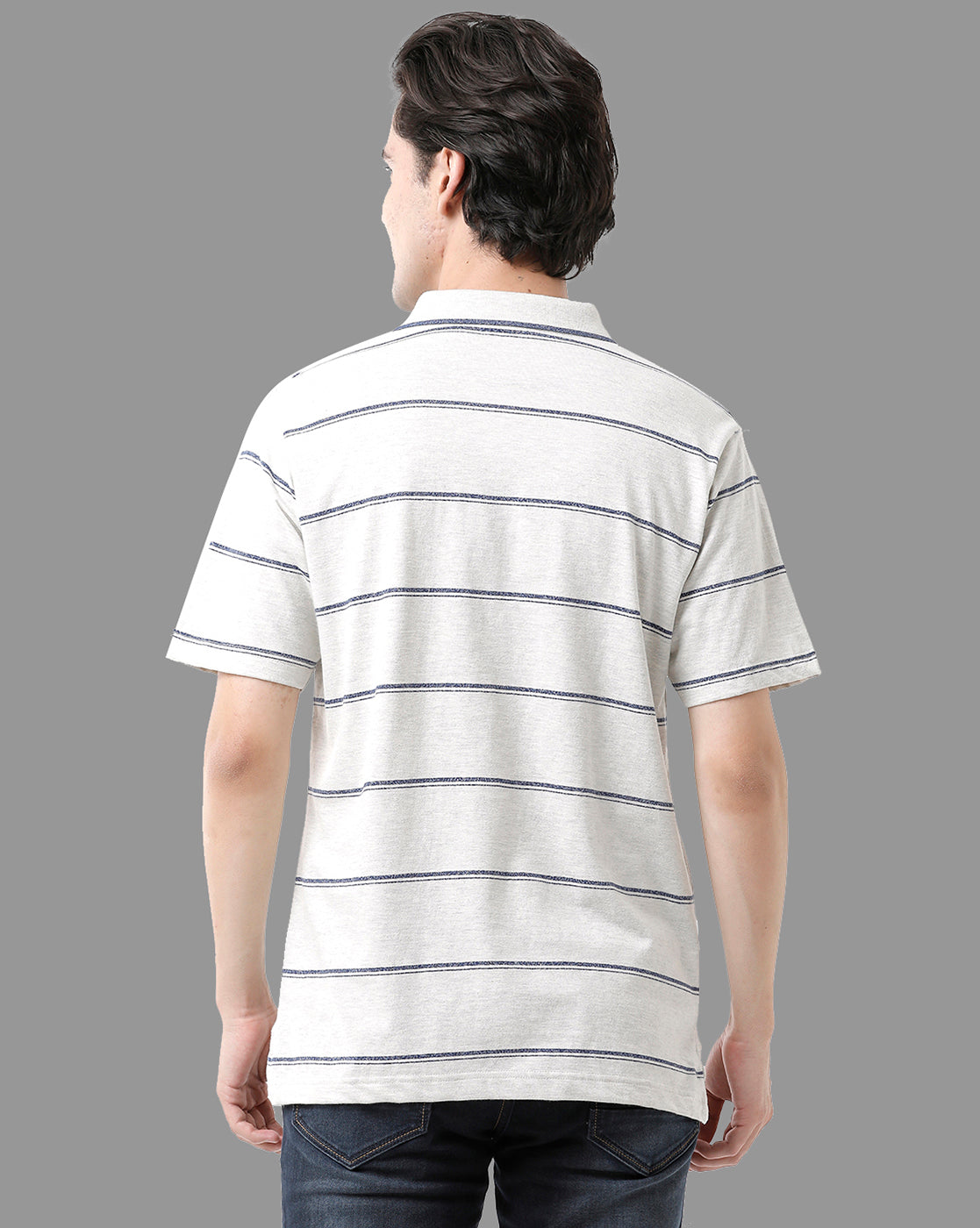 Classic Polo Mens Cotton Blend Half Sleeve Striped Regular Fit Polo Neck White Color T-Shirt | Mel - 211 B