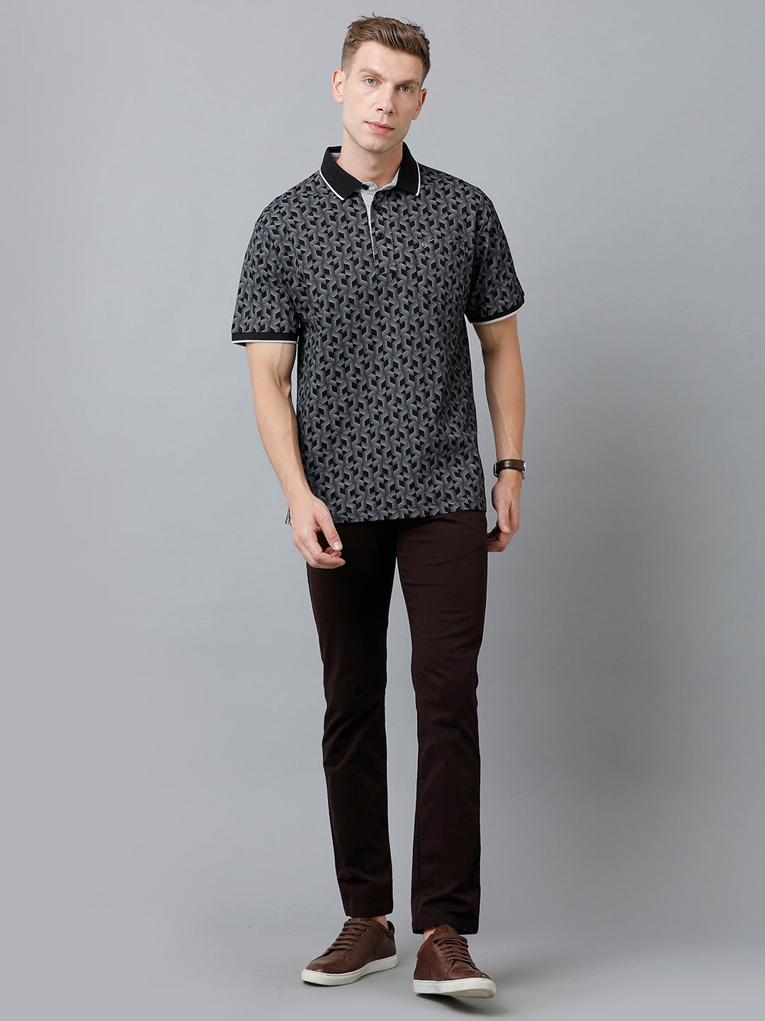 Classic Polo Men's Cotton Half Sleeve Printed Authentic Fit Polo Neck Black Color T-Shirt | Carve Polo - 10 B