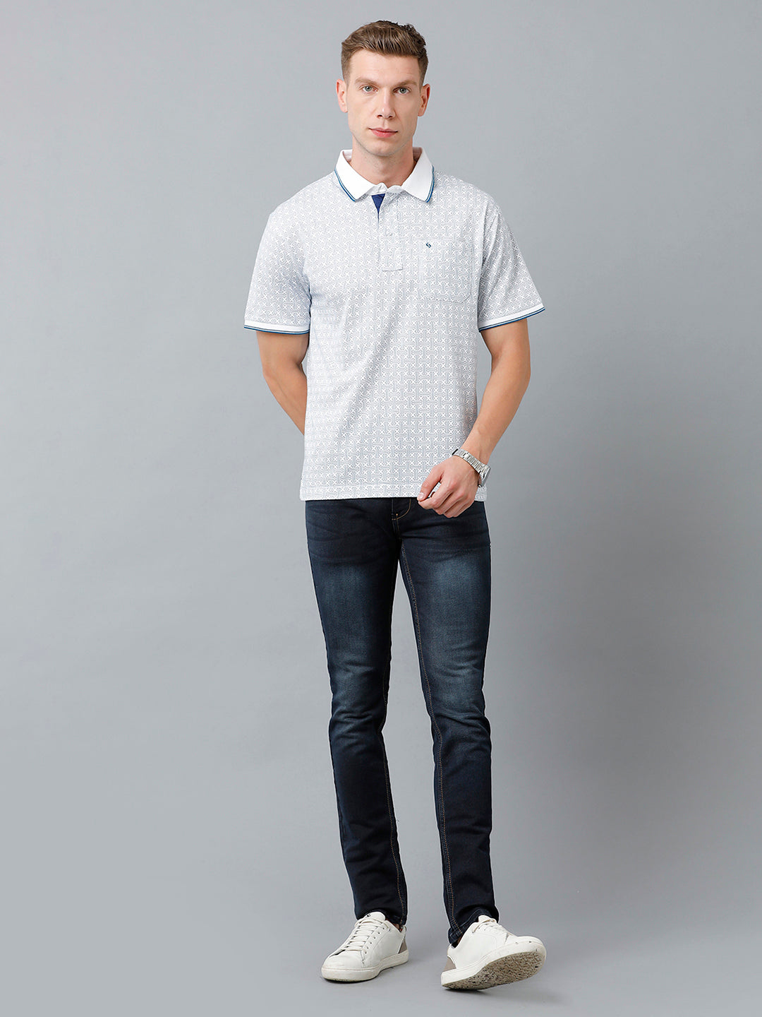 Classic Polo Men's Cotton Half Sleeve Printed Authentic Fit Polo Neck Grey Color T-Shirt | Carve Polo - 01 A