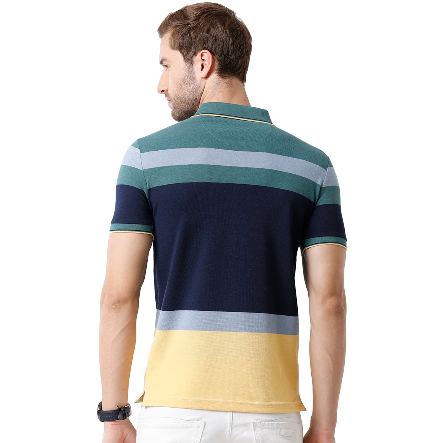 Men's Multi Color Half Sleeve Polo Neck Striped T Shirt - VTA - 187 A SF P T-shirt Classic Polo 