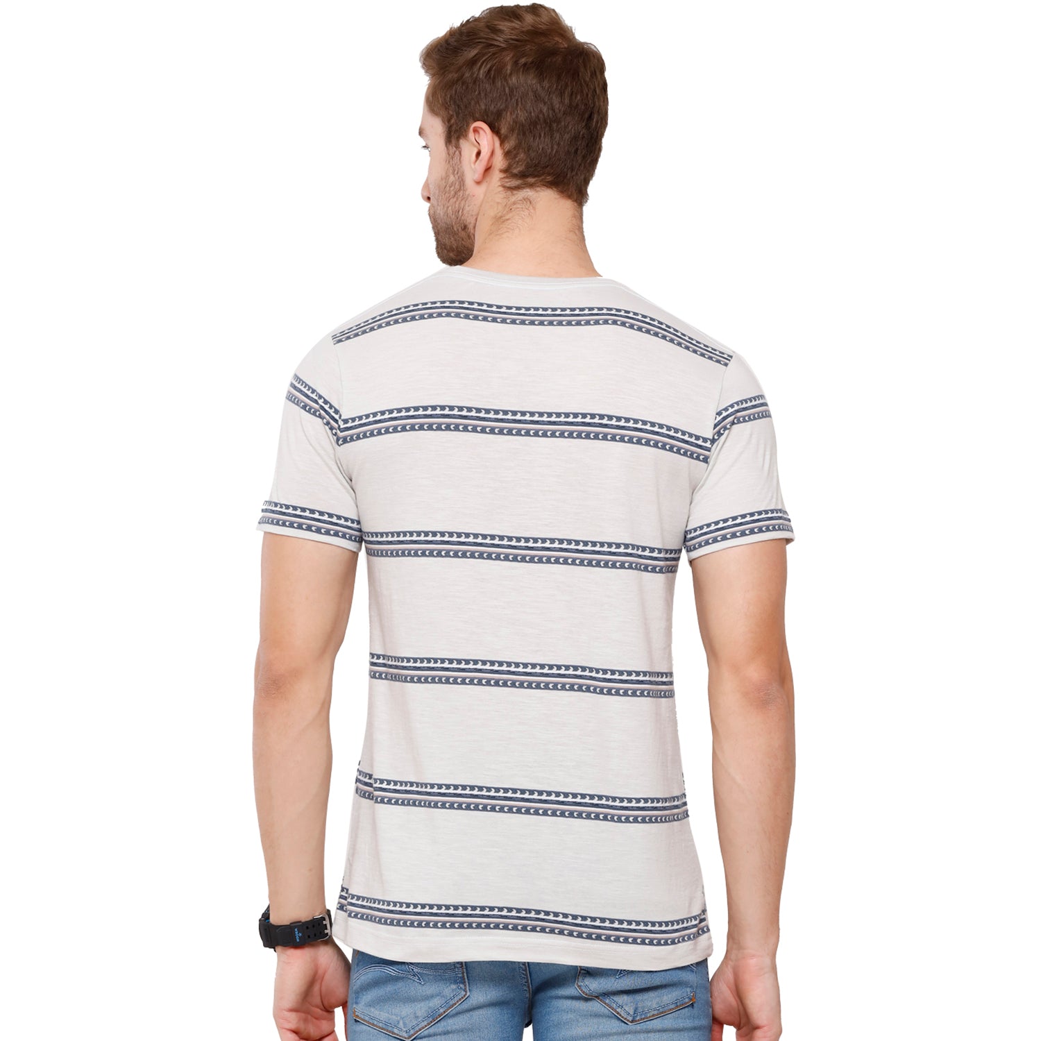 Classic Polo Mens Stripped Half Sleeve Slim Fit Crew Neck T-Shirt (FLASH-RN-104 SF C) T-shirt Classic Polo 