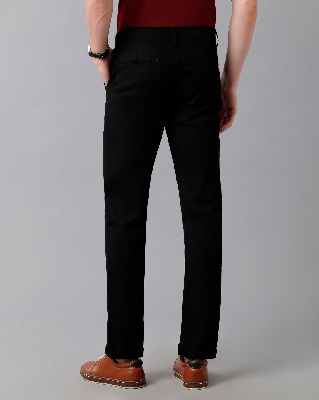 Classic Polo Men's Cotton Solid Slim Fit Black Color Trousers | Tn2-08 C