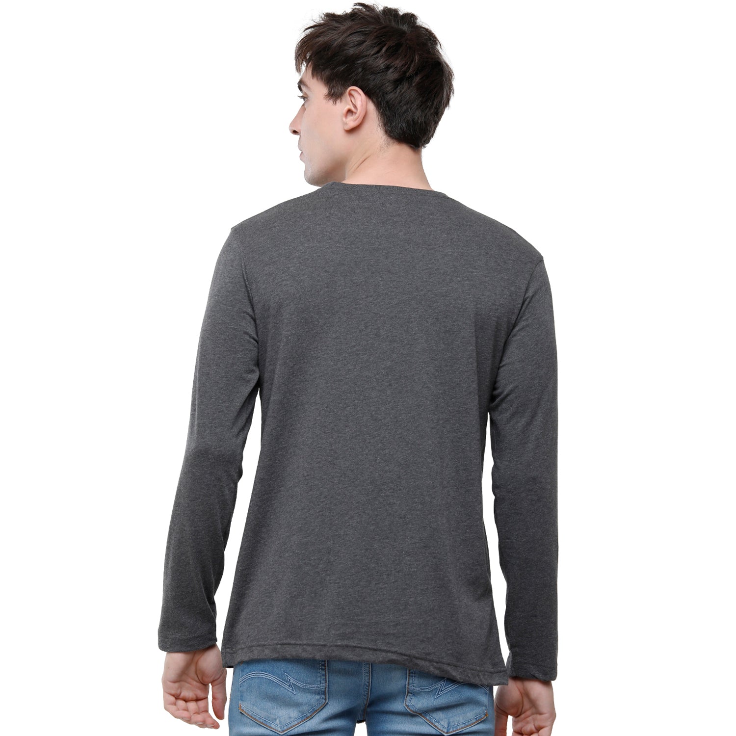 Classic polo Men's Grey Single Jersey Crew Neck Full Sleeve Slim Fit T-Shirt - Comet 03 T-shirt Classic Polo 