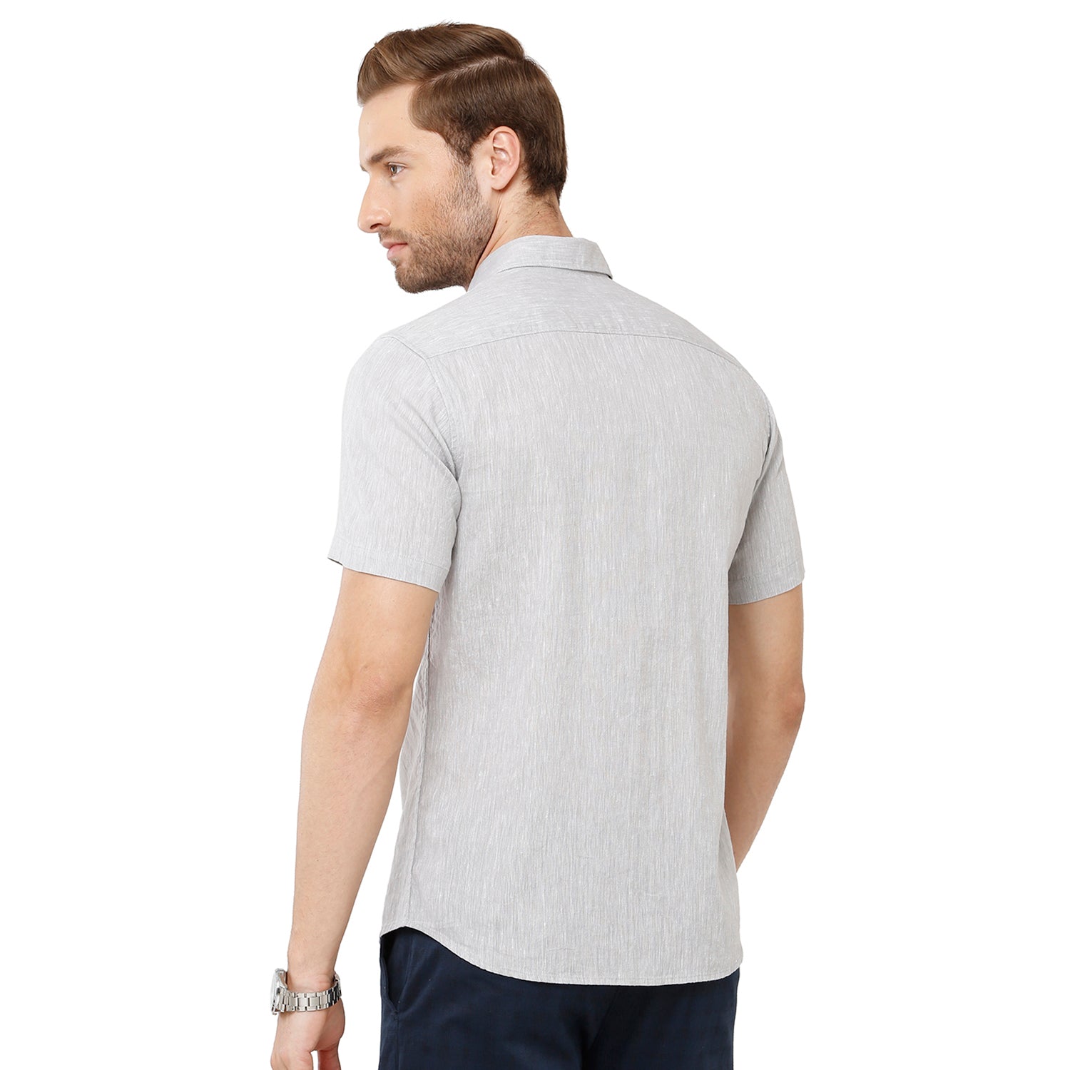 Classic Polo Mens Grey Linen Cotton Woven Shirt - Porsh Grey Shirts Classic Polo 
