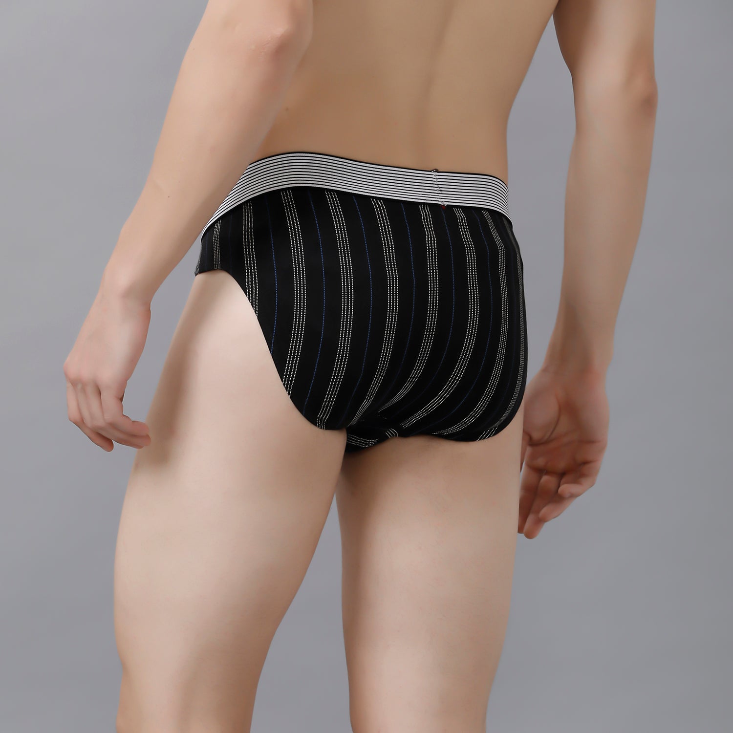 CP BRO Men's Printed Briefs with Exposed Waistband - Black White Stripe Print