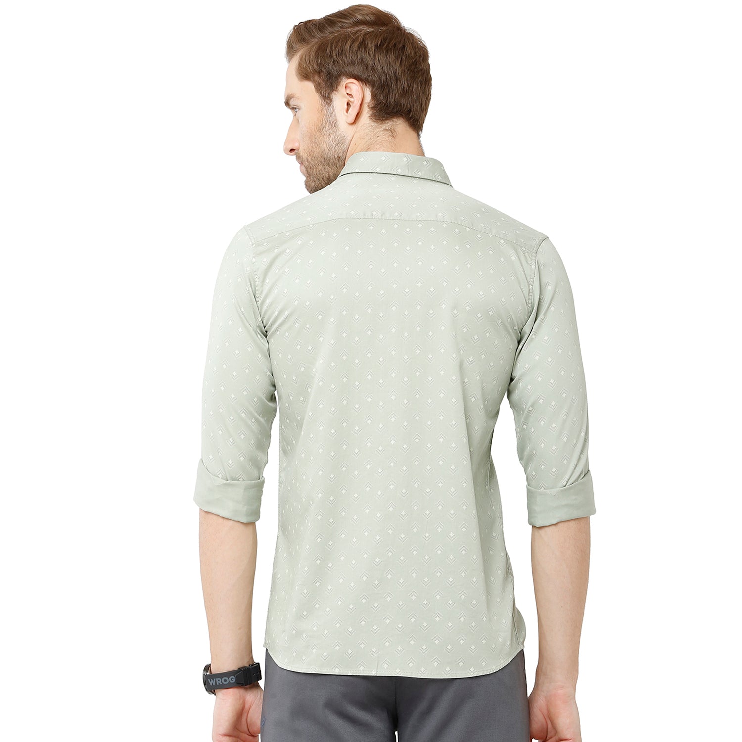 Classic Polo Bro Mens 100% Cotton Printed Full Sleeve Slim Fit Polo Neck Grey Color Woven Shirt (SBN1-34 B-FS-PRT-BSL) Classic Polo 