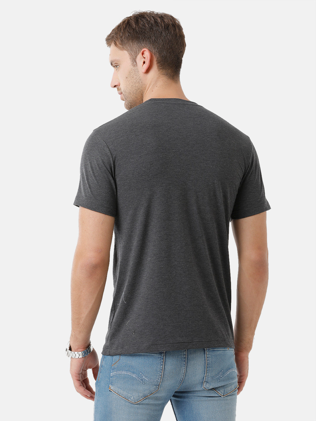 Classic Polo Mens Cotton Printed Half Sleeve Slim Fit Round Neck Black Color T-Shirt | Baleno 485