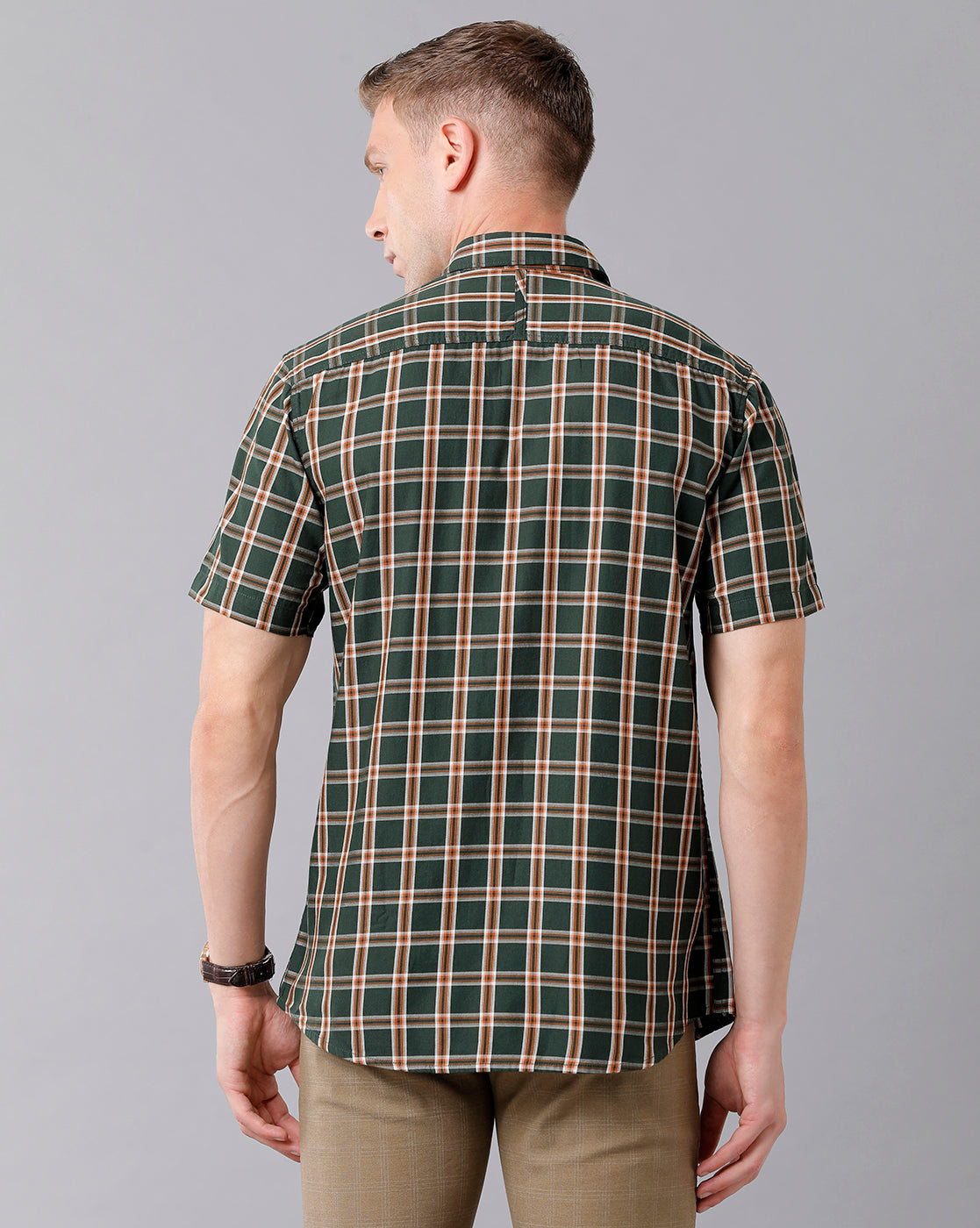 Classic Polo Men's Cotton Checked Half Sleeve Slim Fit Polo Neck Green Color Woven Shirt | Sn2-116 A