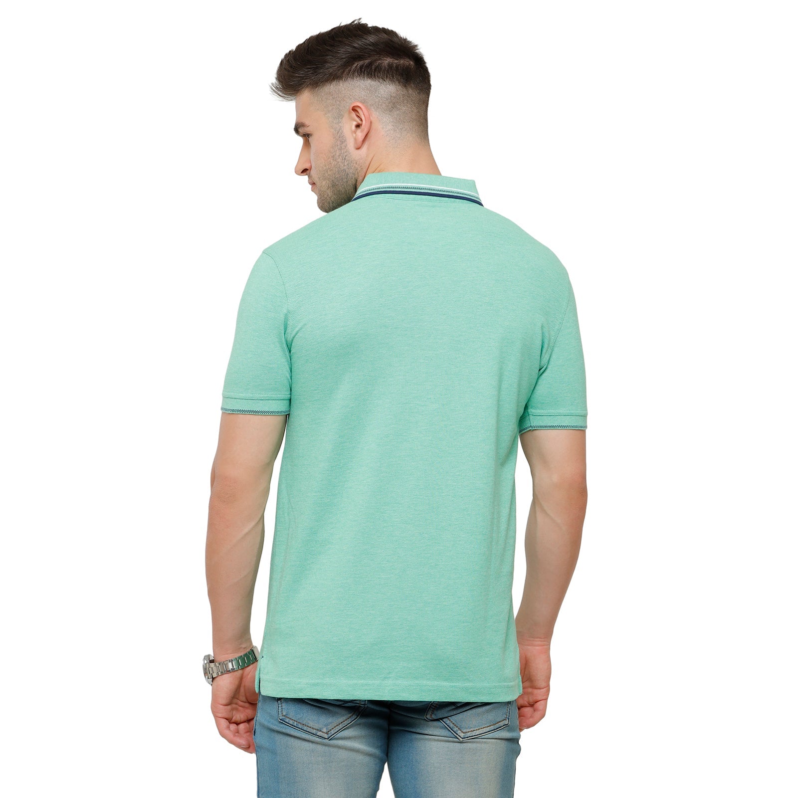 Classic polo Men's Turquoise Melange Polo Half Sleeve Slim Fit T-Shirt ...