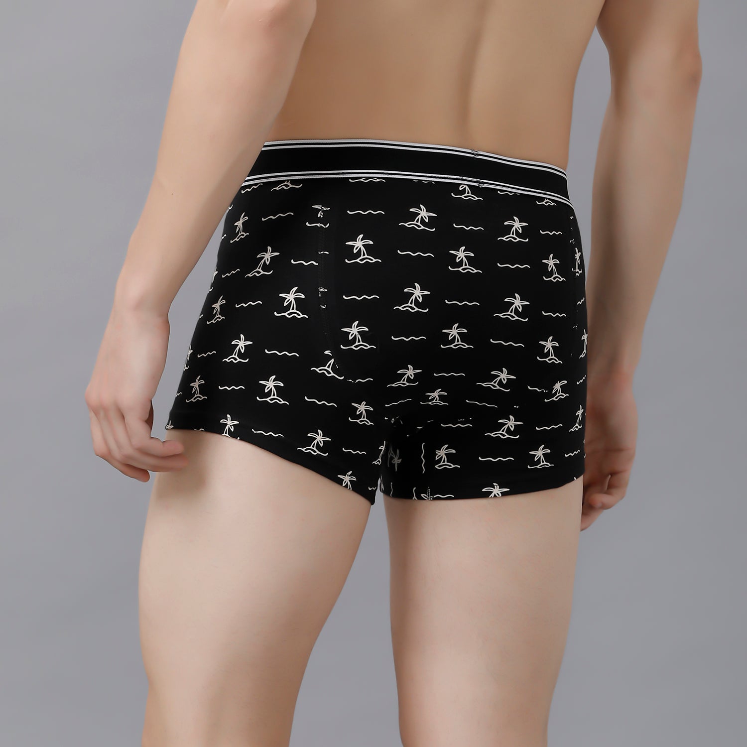 CP BRO Men's Printed Trunks with Exposed Waistband - Black Print
