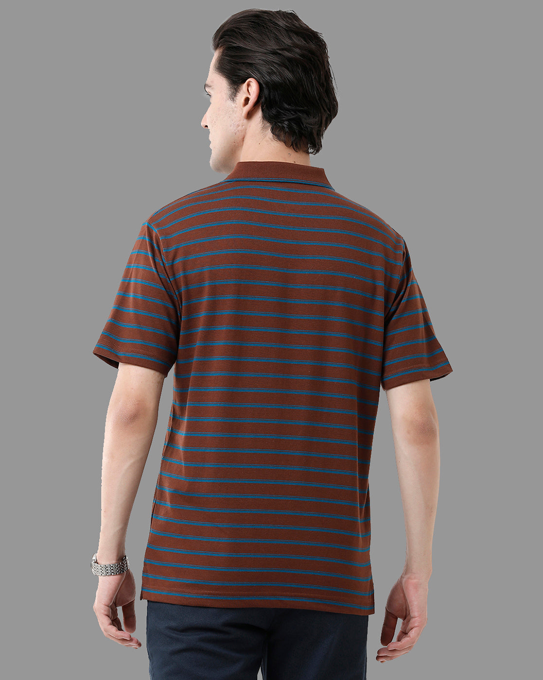 Classic Polo Mens Cotton Half Sleeve Striped Authentic Fit Polo Neck Brown Color T-Shirt | Feeders - 208 A