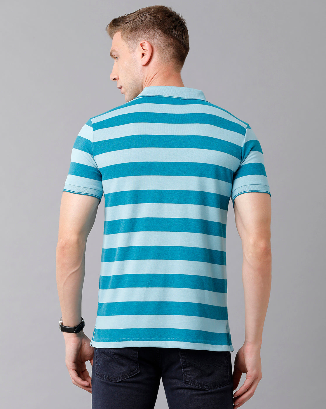Classic Polo Men's Cotton Striped Half Sleeve Slim Fit Polo Neck Blue Color T-Shirt | Cpeg - 284 A