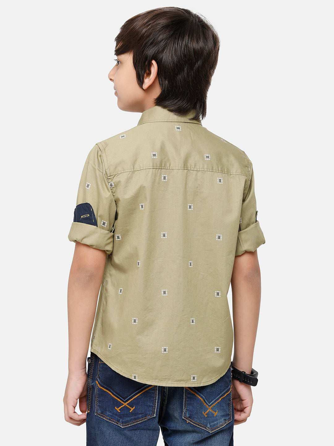 CP Boys Green Printed Full Sleeve Slim Fit Shirt Shirts Classic Polo 