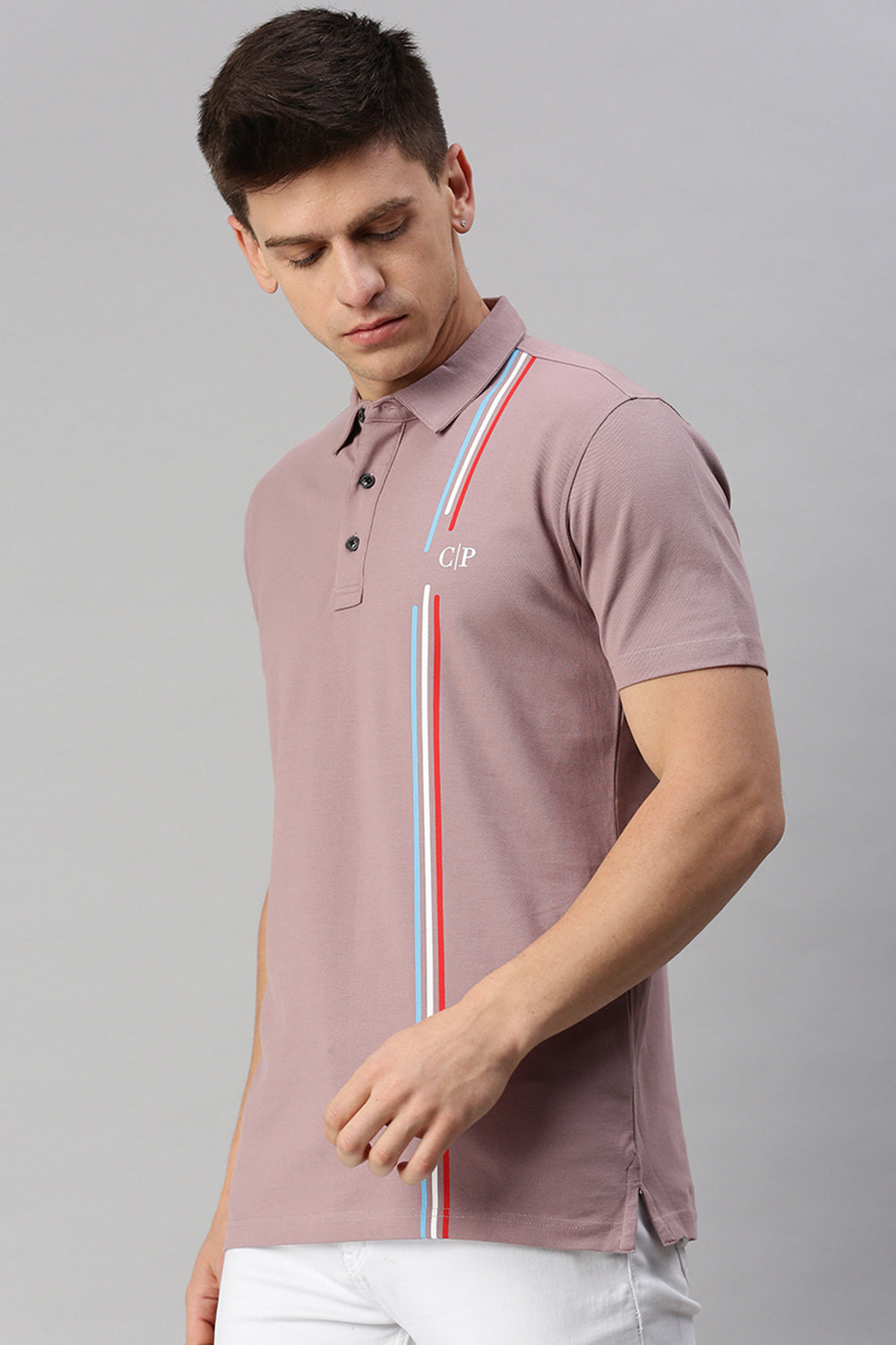Classic Polo Men's Cotton Half Sleeve Printed Slim Fit Polo Neck Pink Color T-Shirt | Unico - 85 B