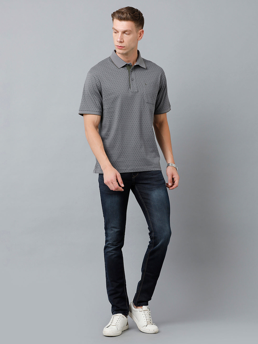 Classic Polo Men's Cotton Half Sleeve Printed Authentic Fit Polo Neck Dark Grey Color T-Shirt | Carve Polo - 08 B
