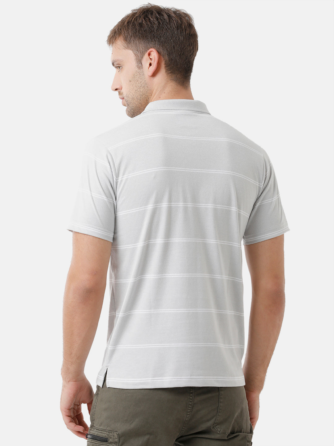 Classic Polo Mens Cotton Blend Striped Half Sleeve Authentic Fit Polo Neck Light Grey Color T-Shirt | Avon 491 B