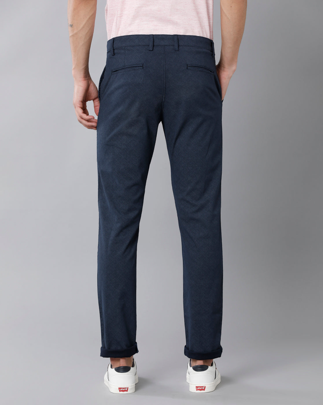 Classic Polo Men's 100% Cotton Moderate Fit Textured Navy Color Trouser | TO1-35 C-NVY