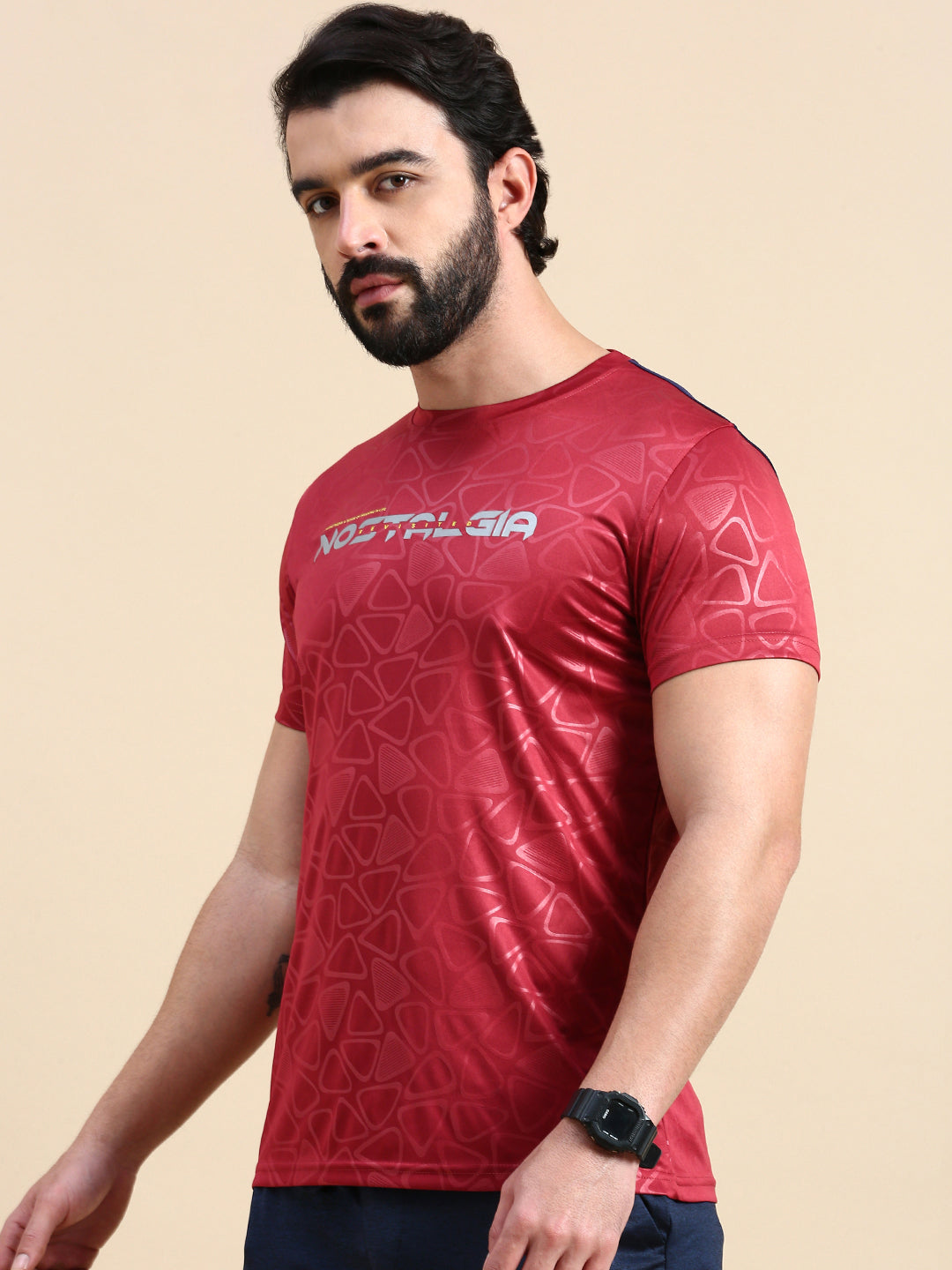 Classic Polo Men's Round Neck Polyester Red Slim Fit Active Wear T-Shirt | GENX-CREW 07A SF C
