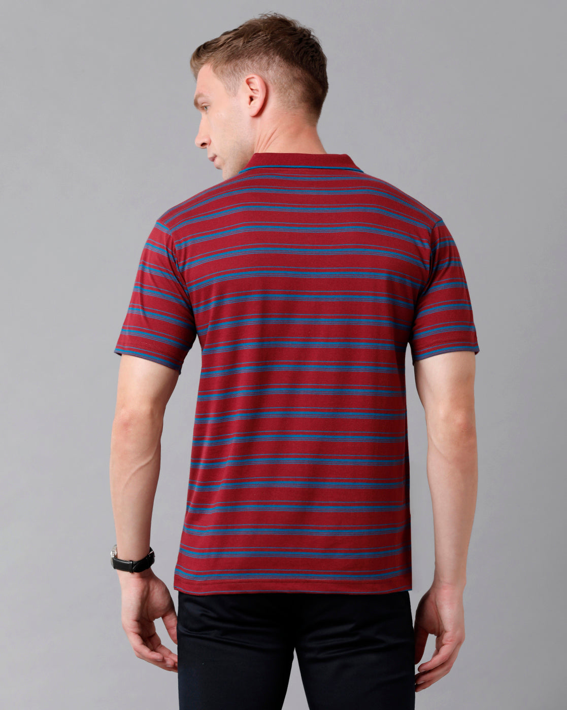 Classic Polo Men's Cotton Striped Half Sleeve Regular Fit Polo Neck Maroon Color T-Shirt | Feeders - 209 A