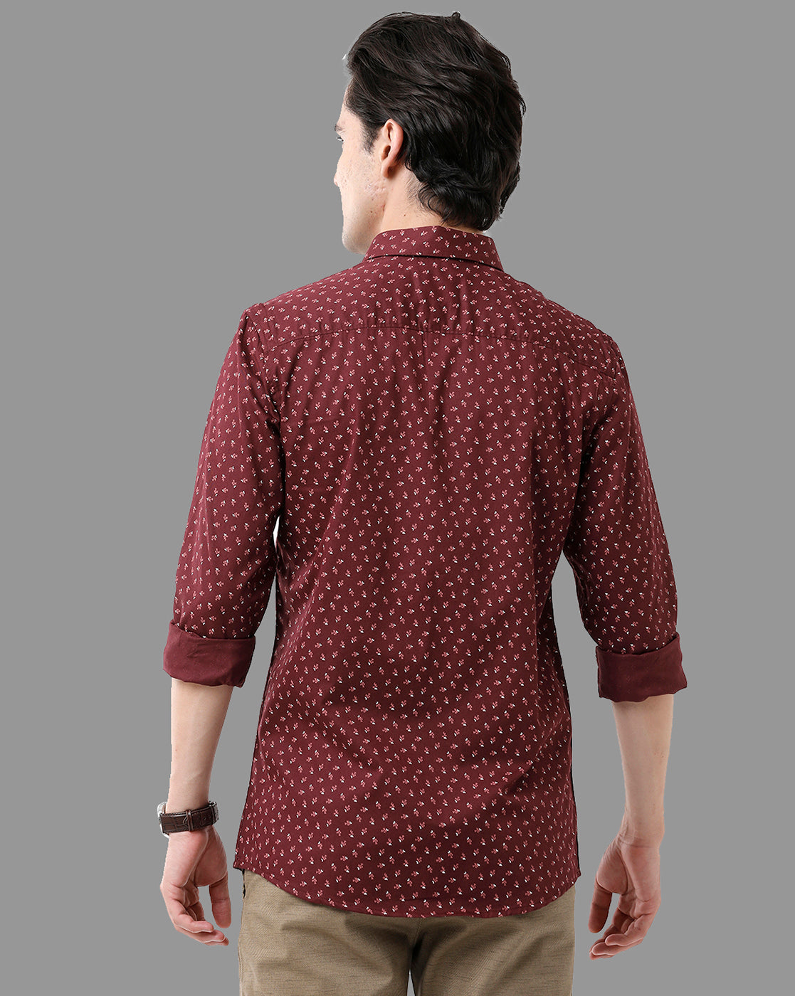 CP BRO Men's Cotton Full Sleeve Printed Slim Fit Polo Neck Brown Color Woven Shirt | Sbn2-65 A