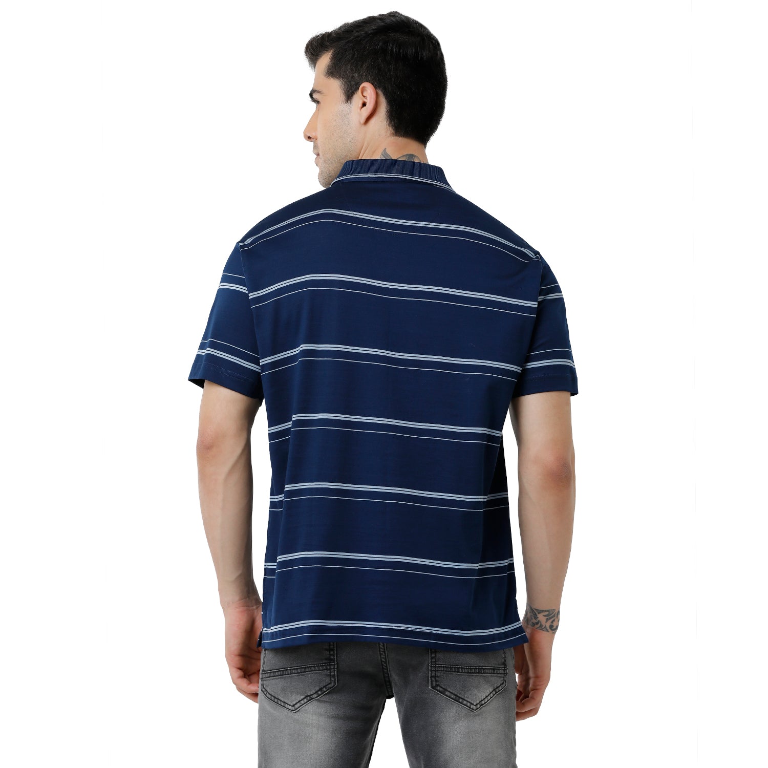 Classic Polo Mens Striped Authentic Fit Polo Neck Navy Blue Color Premium T-Shirt - Ultimo 278 A T-shirt Classic Polo 